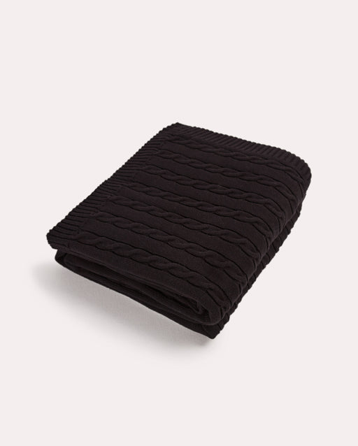 Braid Cable Knitted 100% Cotton Blanket - Black - Ocoza