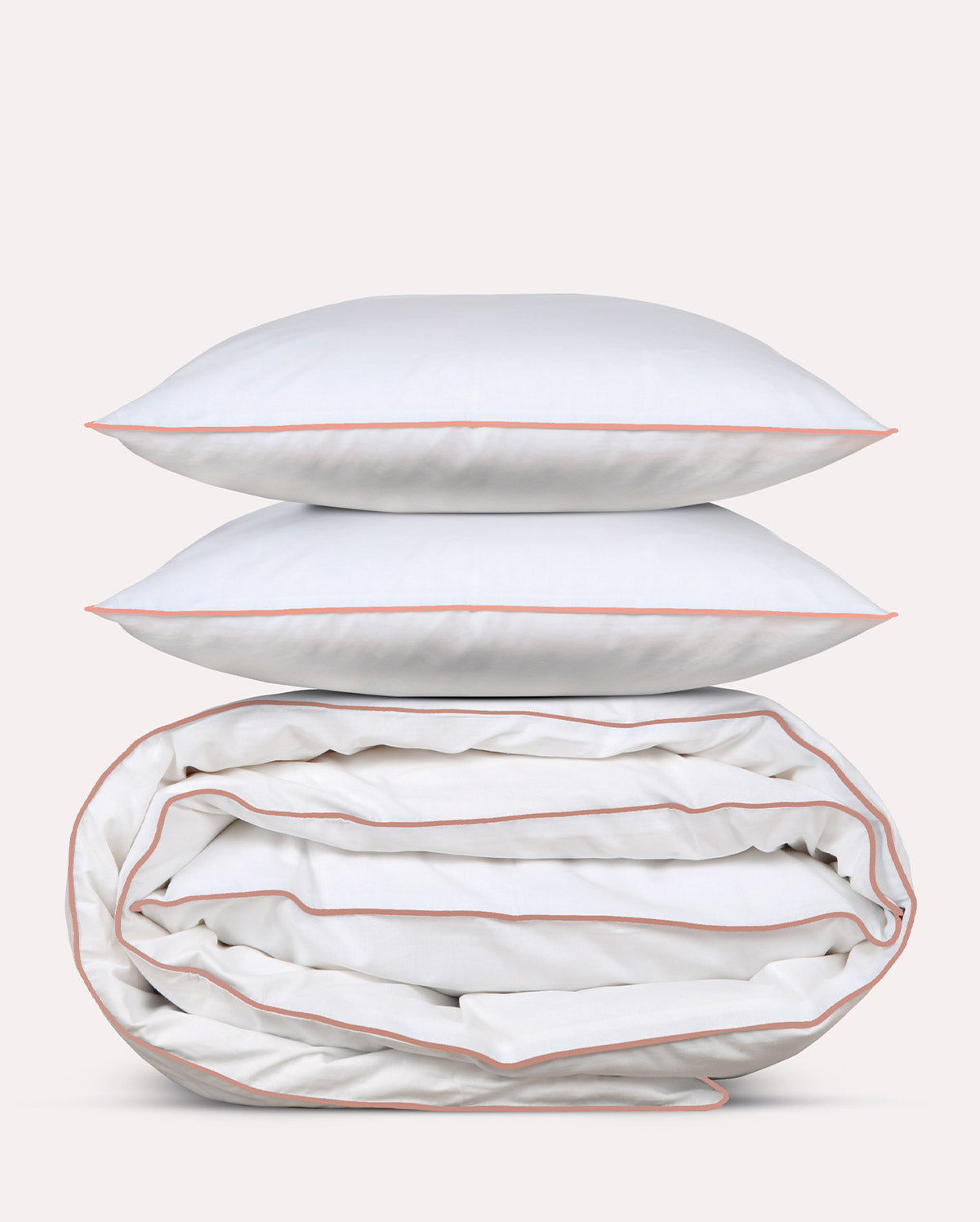 Classic Percale - Duvet Cover Set - White with Peach Piped Edge