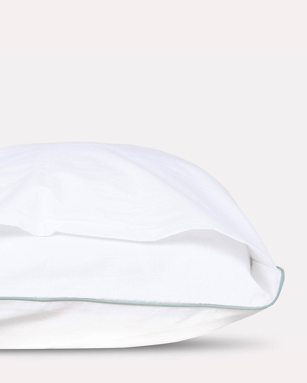Classic Percale Pillowcase 2pcs- White with Jade Green Pipe Edge