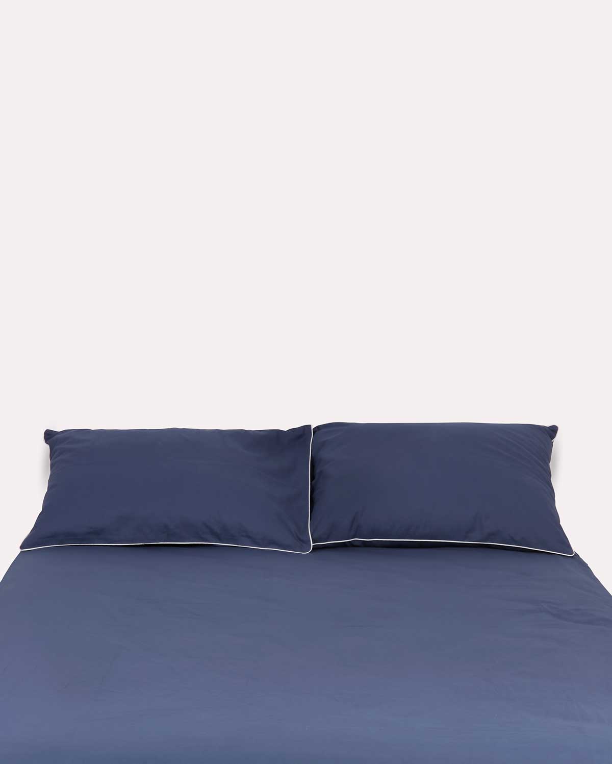 Classic Percale - Fitted Sheet Set- Navy Blue with White Piped Edge
