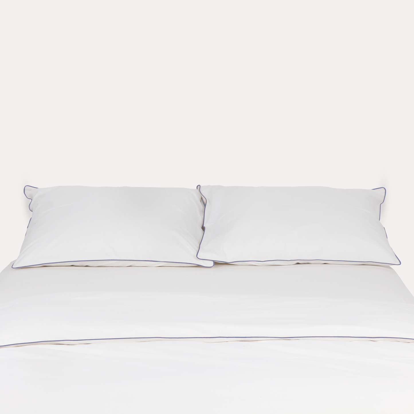 Classic Percale Duvet Cover- White with Navy Blue Pipe Edge