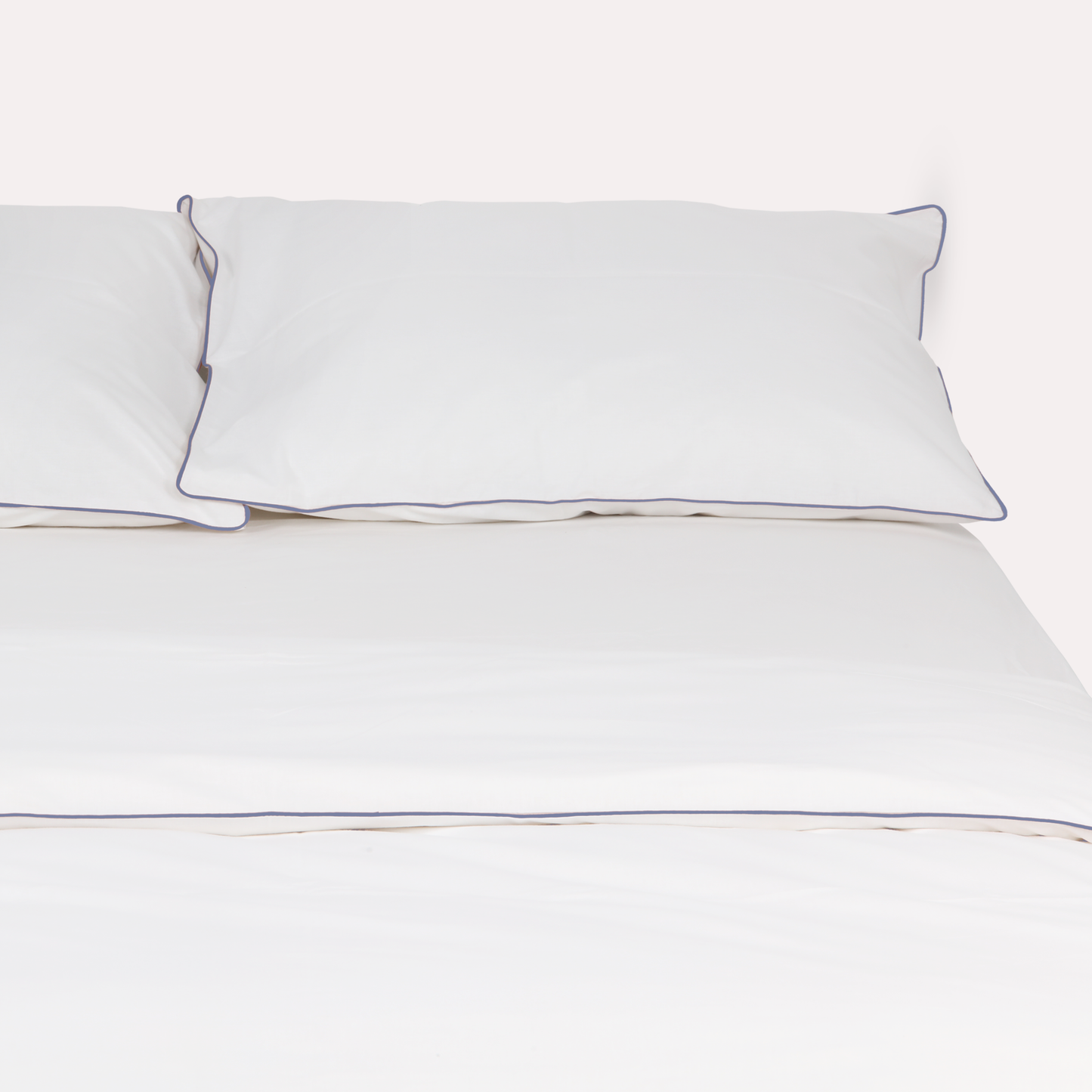 Classic Percale - Duvet Cover Set- White with Navy Blue Pipe Edge