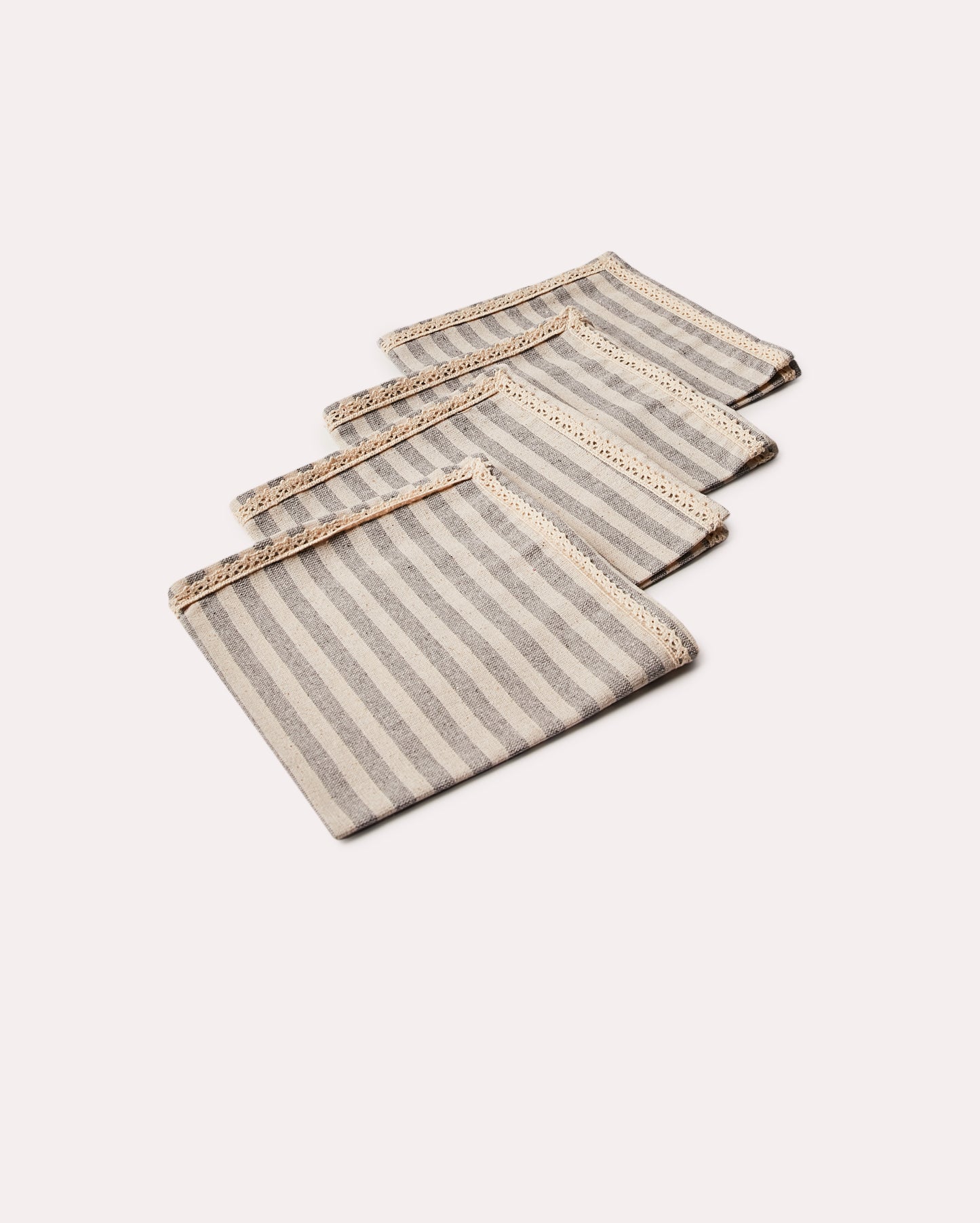 Striped Linen Service Napkin - Grey - Ocoza