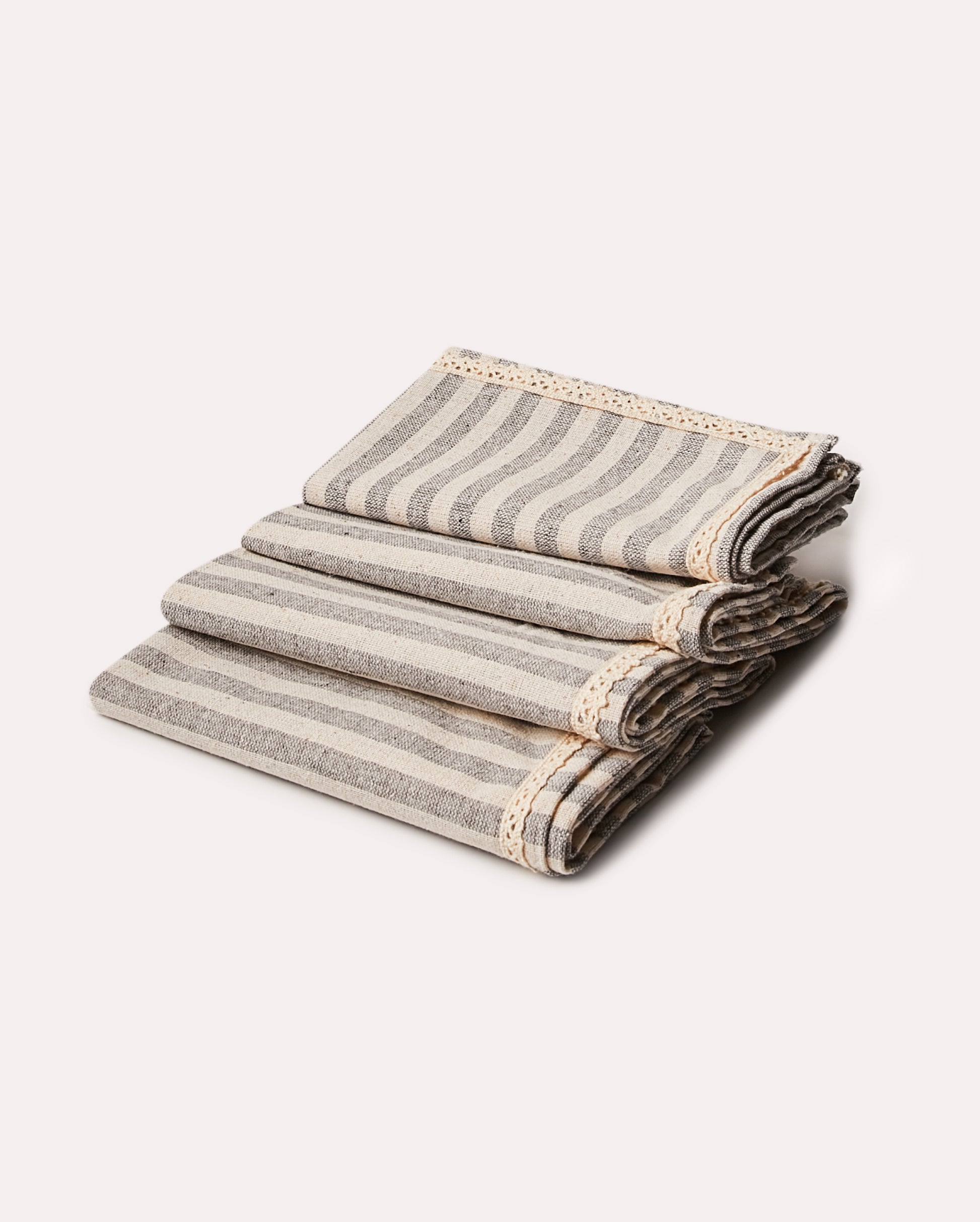 Striped Linen Service Napkin - Grey - Ocoza