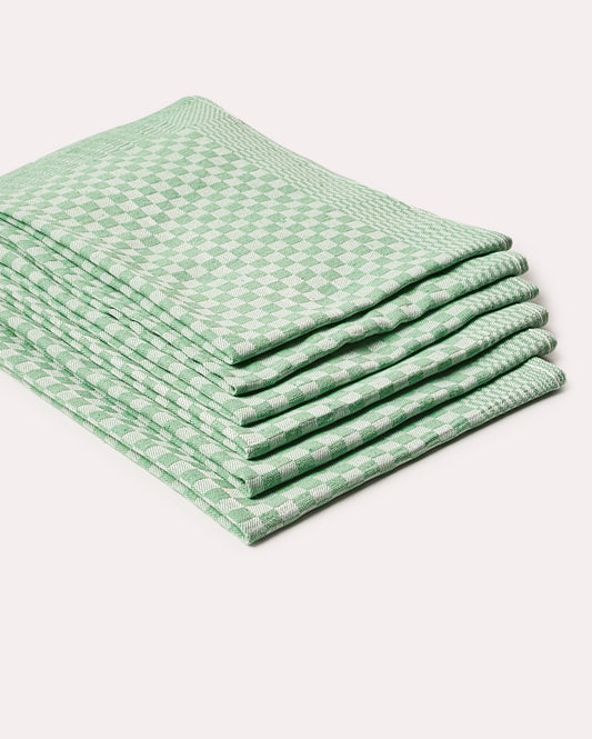 Gingham Cotton Tea Towel 6 pcs - Green - Ocoza
