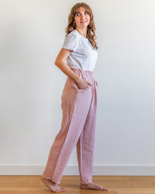 Lambert Muslin Cotton Trouser- Pink
