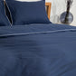 Classic Percale Duvet Cover- Navy Blue with White Piped Edge