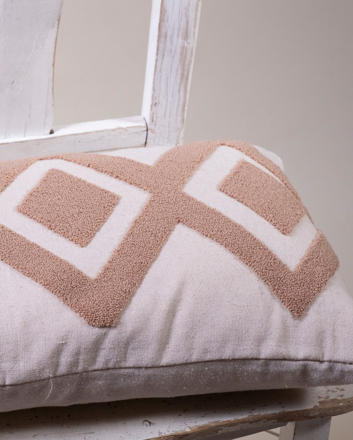 Zigzag Embroidery Cushion Cover - Cream & Ecru