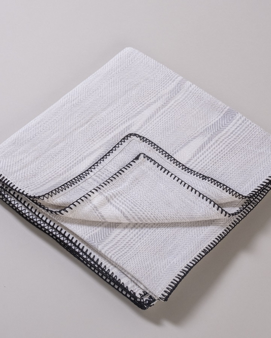 Cotton Crystal Throw - White with Black Stitch