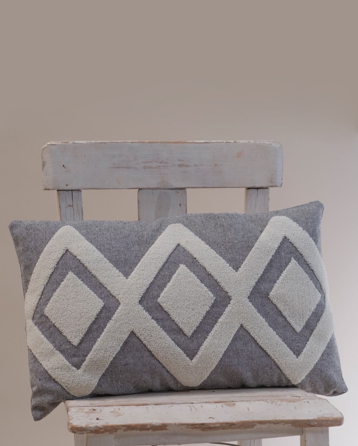 Zigzag Embroidery Cushion Cover - Crayola & Dark Grey