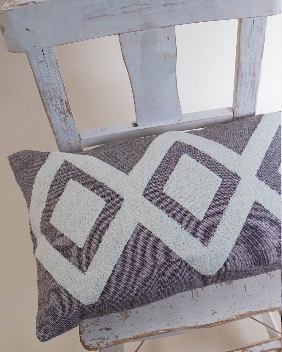Zigzag Embroidery Cushion Cover - Crayola & Dark Grey