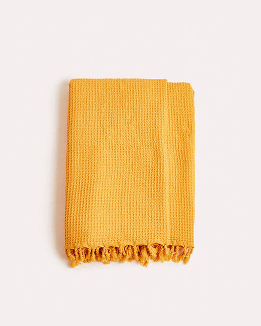 Waffle Cotton Blanket - Yellow