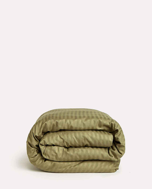 Sateen Stripe Duvet Cover - Oil Green