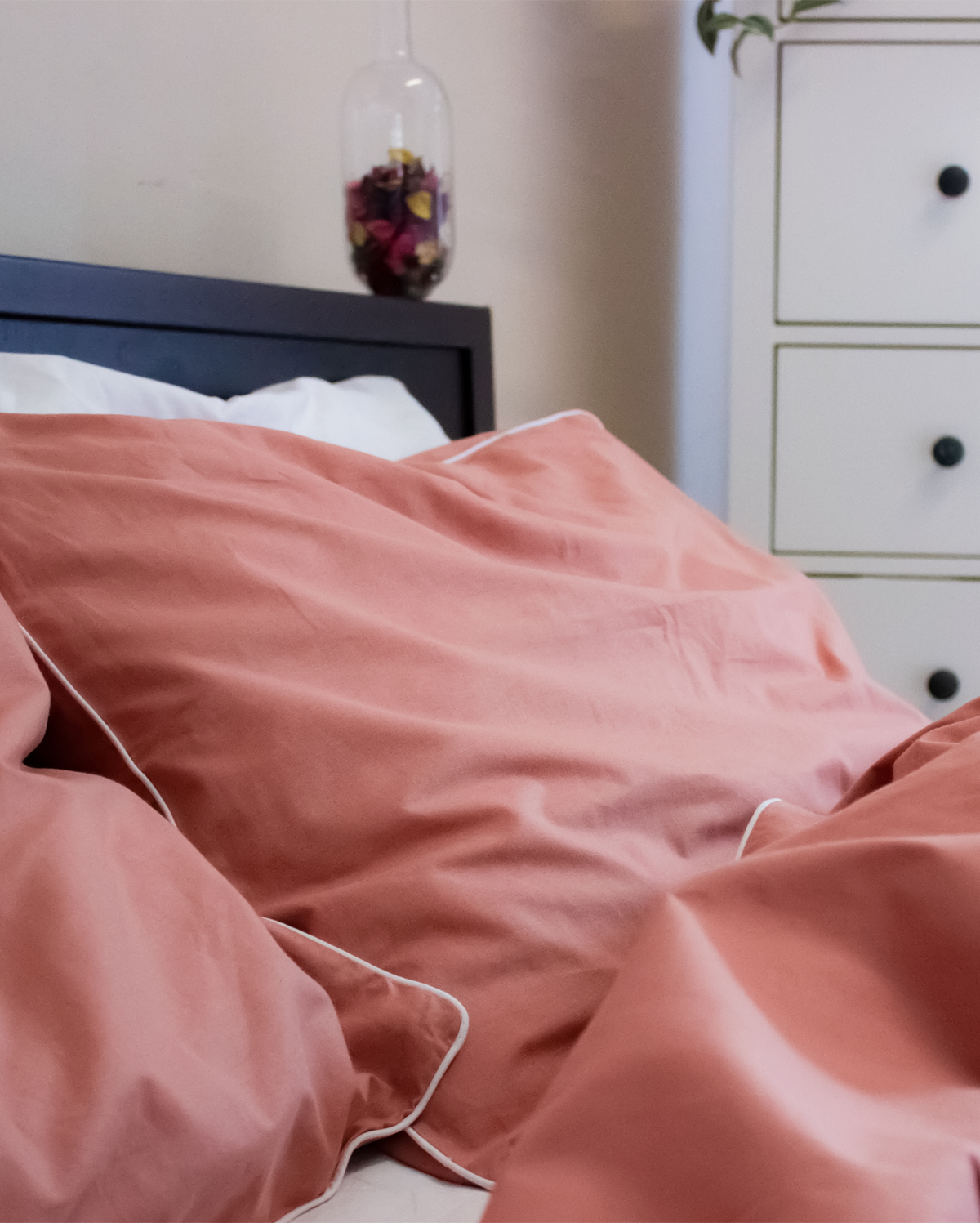 Classic Percale Duvet Cover- Peach with White Piped Edge