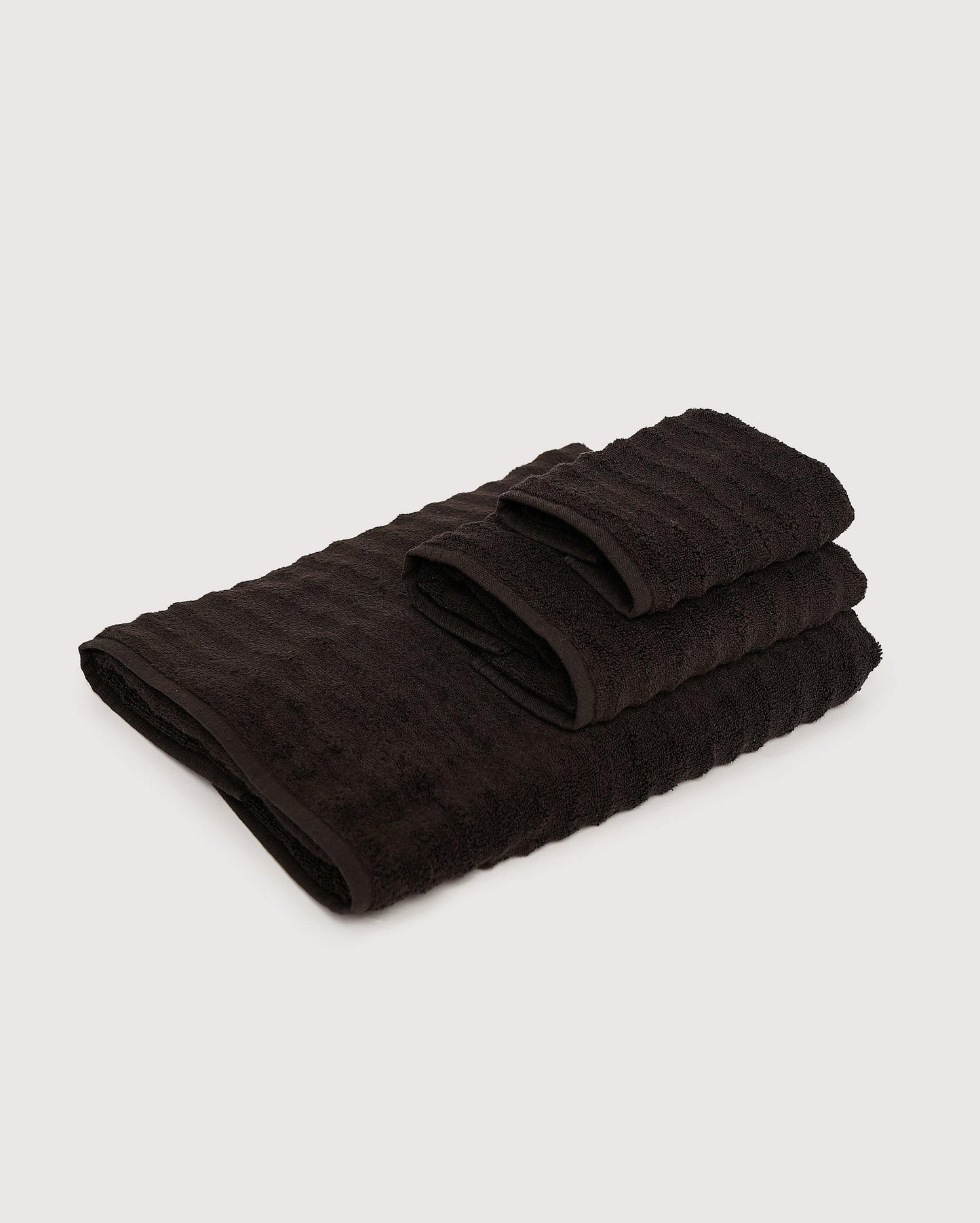 Ribbed Cotton Towel Set 3pcs - Black - Ocoza