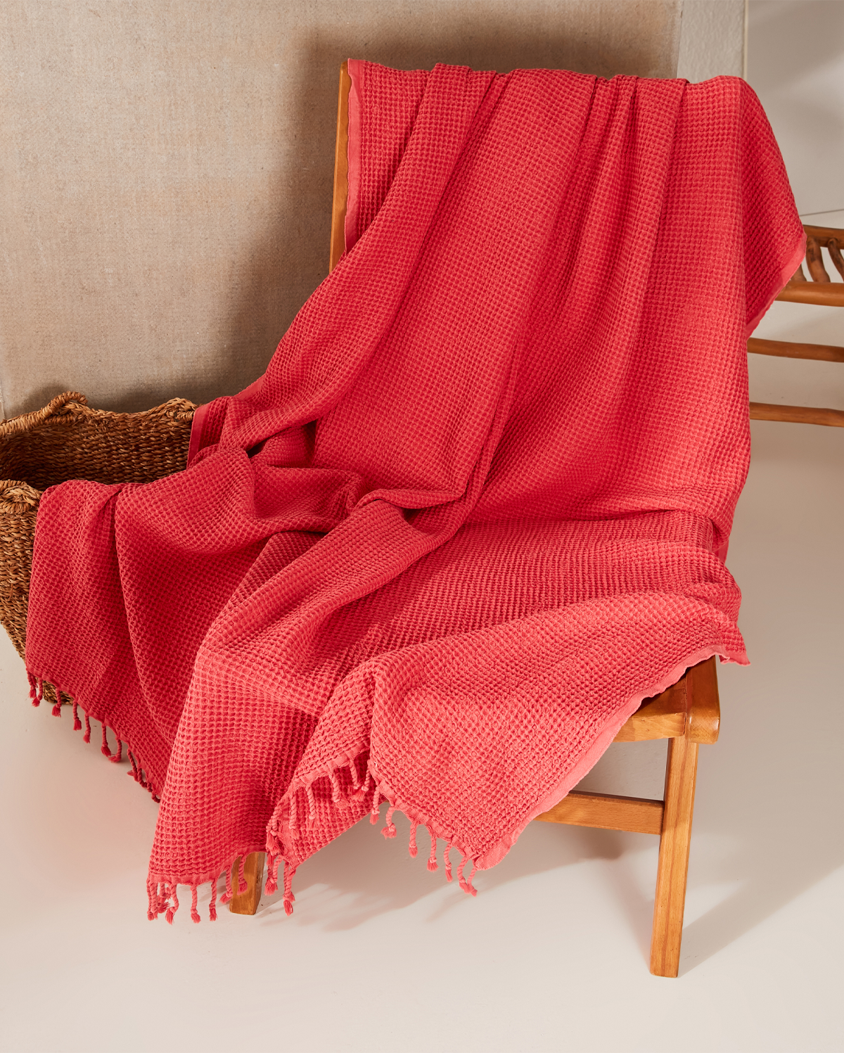 Waffle Cotton Blanket - Red