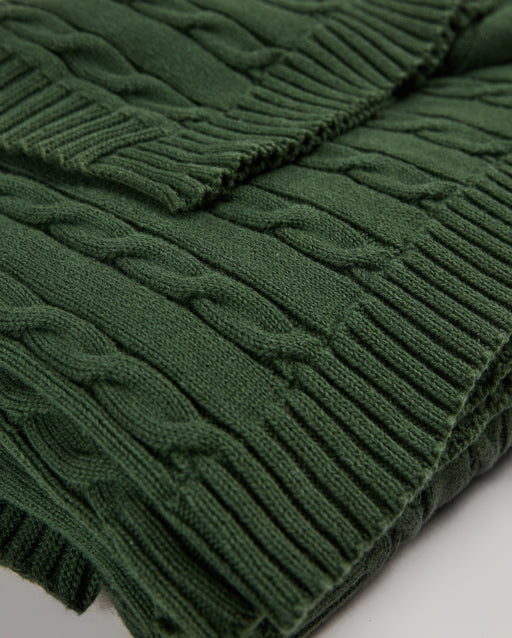 Braid Cable Knitted 100% Cotton Blanket - Dark Green - Ocoza